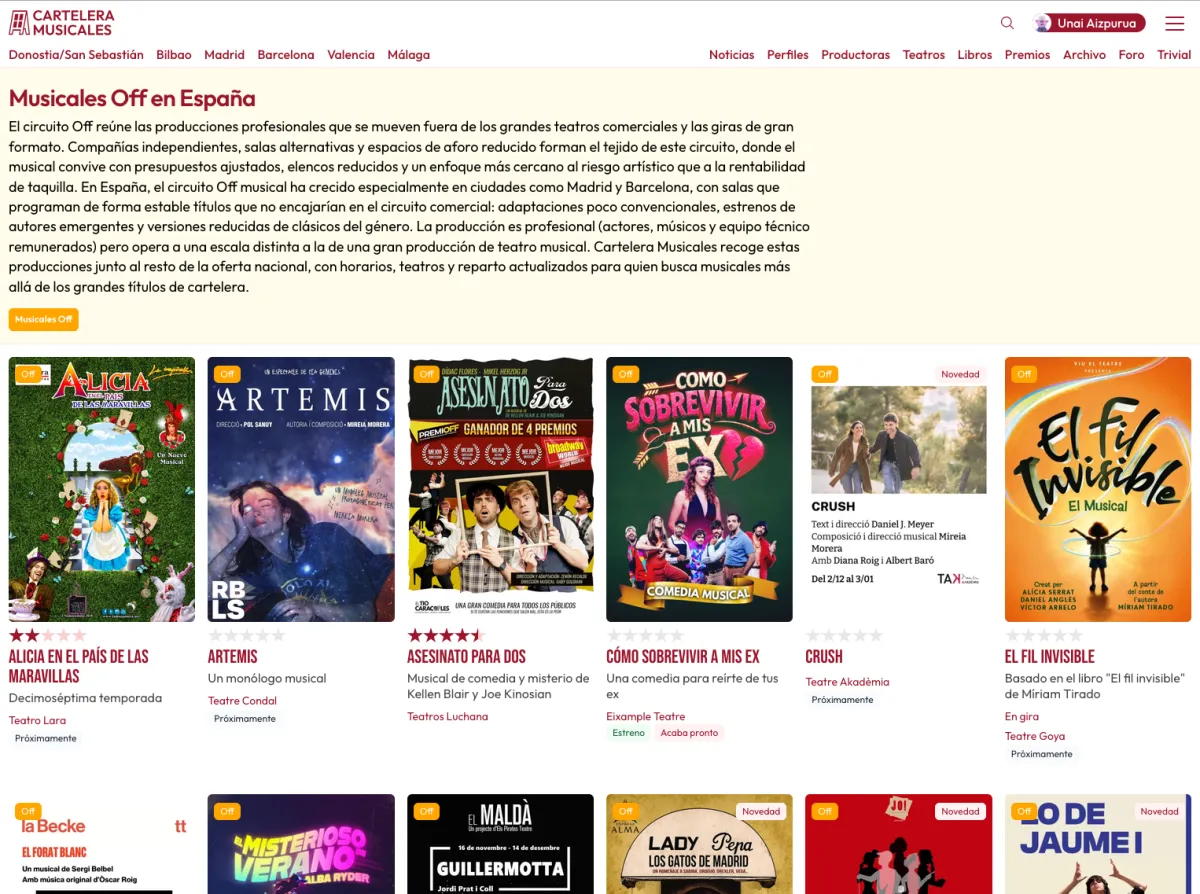 Cartelera Musicales amplía su archivo con nuevas categorías: Off, Amateur, Micromusicales, Eventos e Inéditos