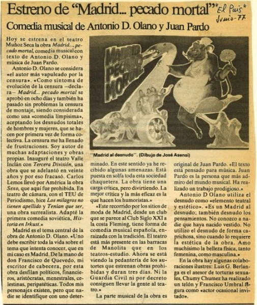 Imagen del musical Madrid, pecado mortal (1977)