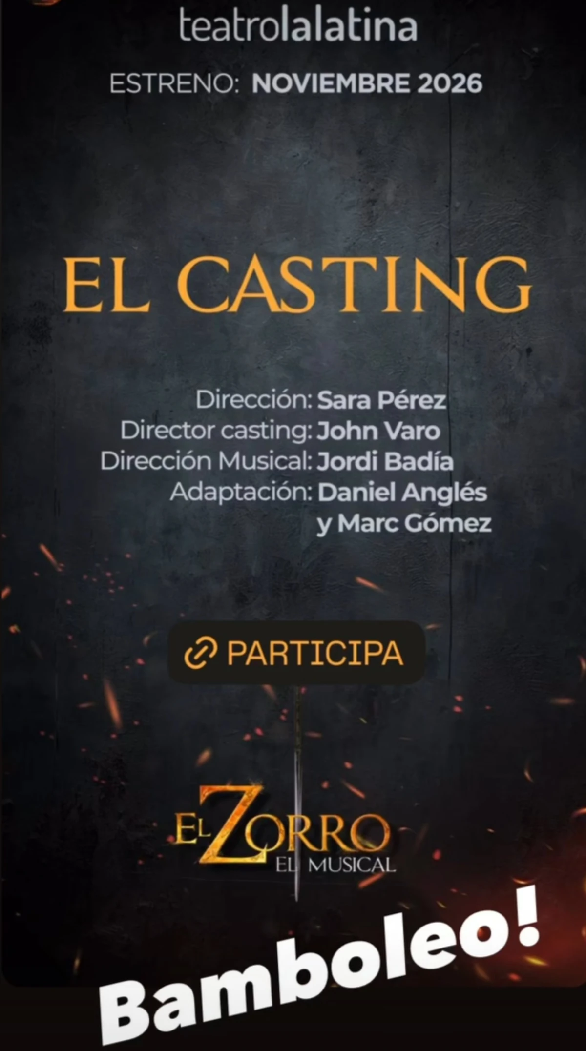 Sunset Entertainment abre el casting para 'El Zorro, el musical' junto a David Bustamante
