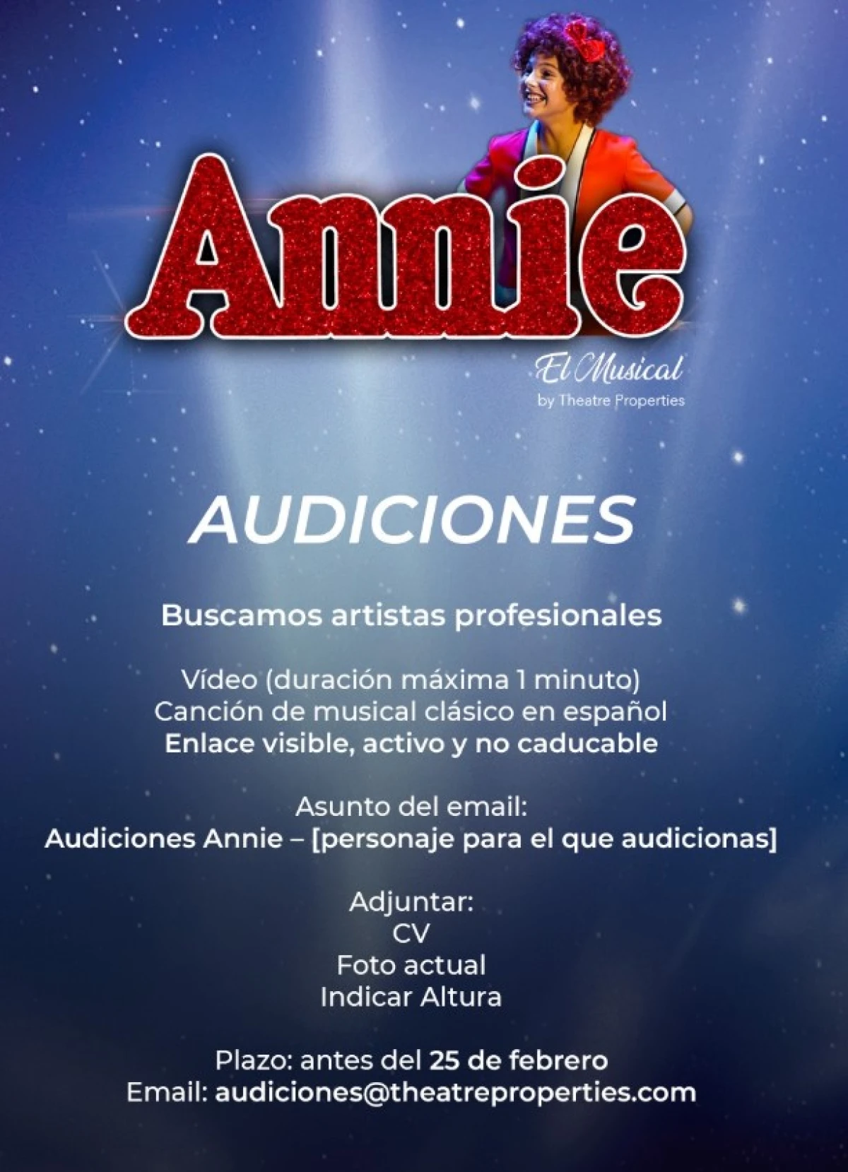 ¡Casting! Theatre Properties busca artistas para las giras nacionales de 'Annie' y 'Jekyll & Hyde' 2026/27