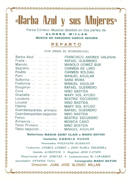 Imagen del musical Barba Azul y sus mujeres (1980)