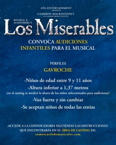 Casting Call: ATG Entertainment busca al nuevo Gavroche para "Los Miserables" en Madrid