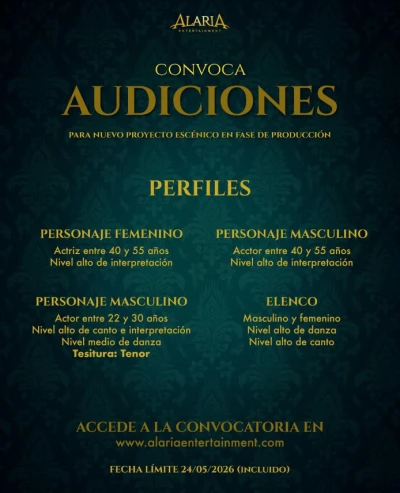 Alaria Entertainment busca talento para el desarrollo de un nuevo musical de época